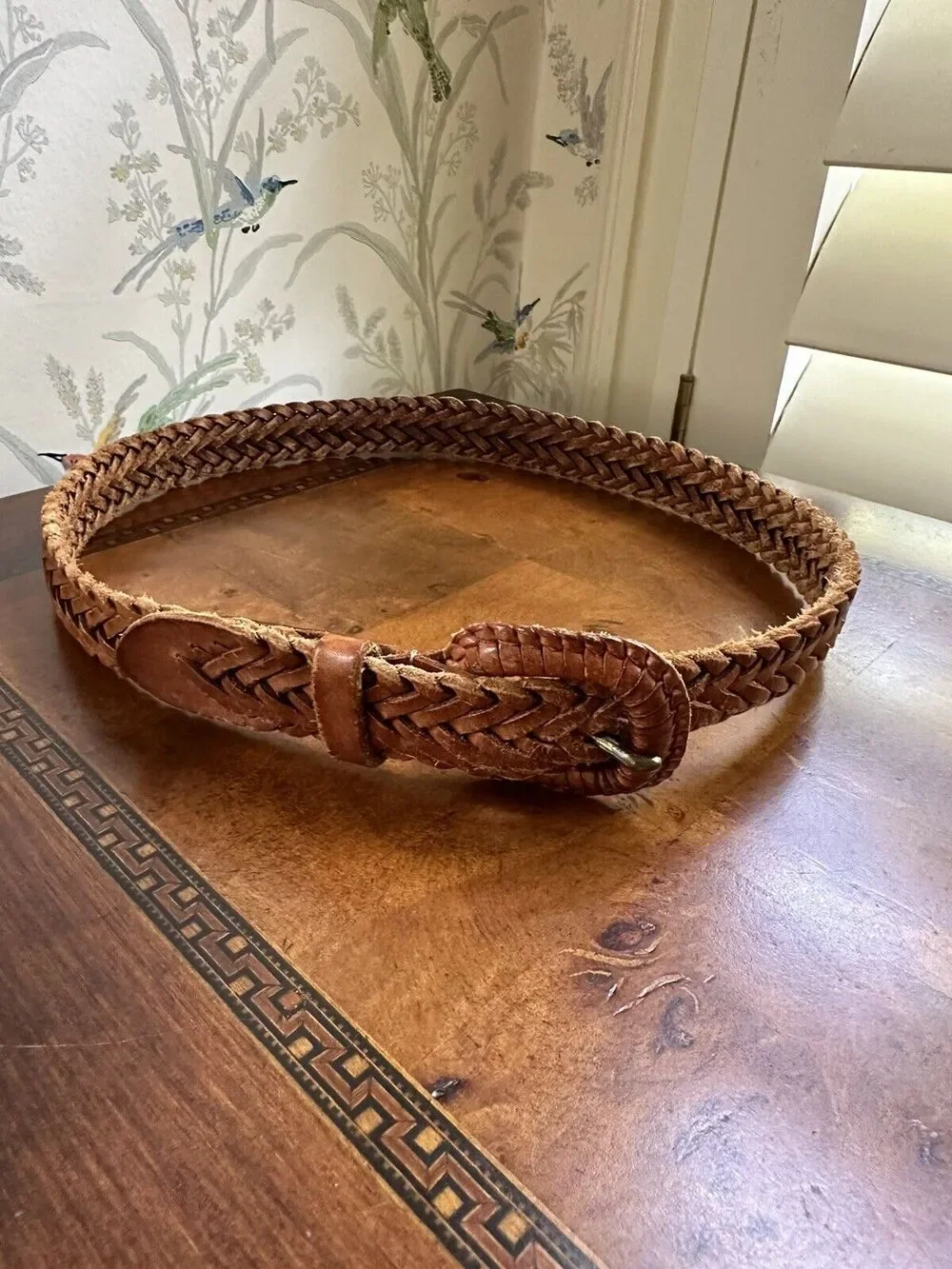 Vintage Brown Weaven Leather Belt Ladies 1x30”